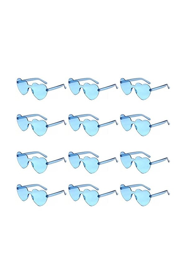 12pcs Lunettes de Soleil Coeur damour, Lunettes de Soleil sans Monture en Forme de Coeur, Lunettes de Soleil sans Monture en