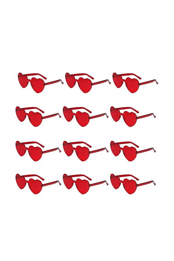 12pcs Lunettes de Soleil Coeur damour, Lunettes de Soleil sans Monture en Forme de Coeur, Lunettes de Soleil sans Monture en