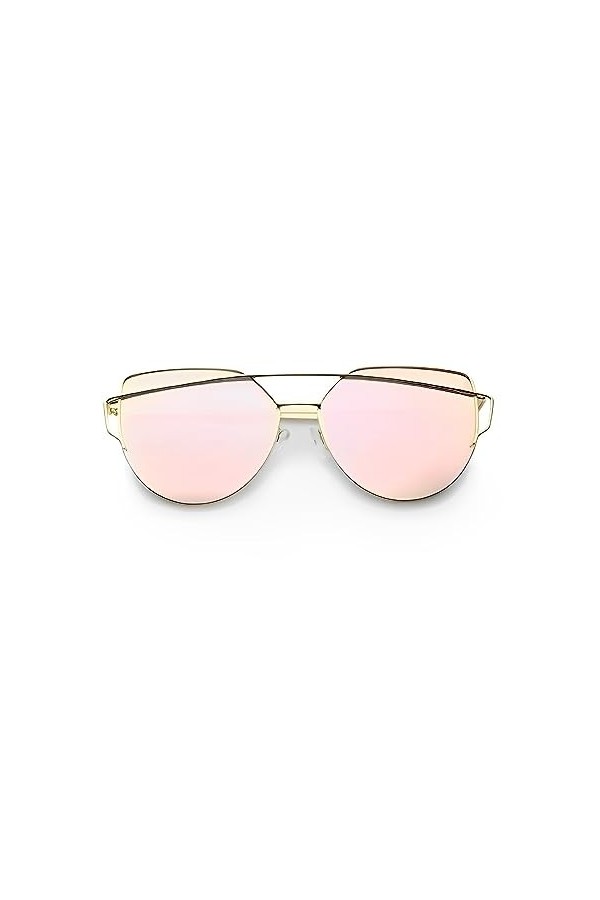 Lunettes de soleil avec effet miroir et miroir pour femme - Motif œil de chat - Or - Large