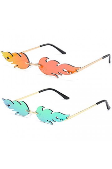 YUIP Lunettes de Soleil sans Monture 2 PCS Lunettes de Soleil en Forme de Flammes UV400 Rimless Lunettes De Soleil pour Anniv