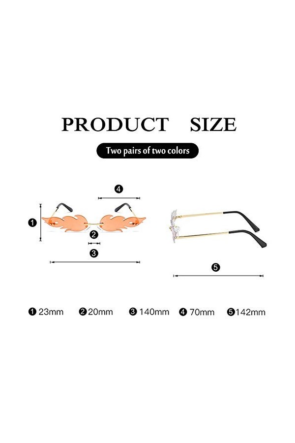 YUIP Lunettes de Soleil sans Monture 2 PCS Lunettes de Soleil en Forme de Flammes UV400 Rimless Lunettes De Soleil pour Anniv