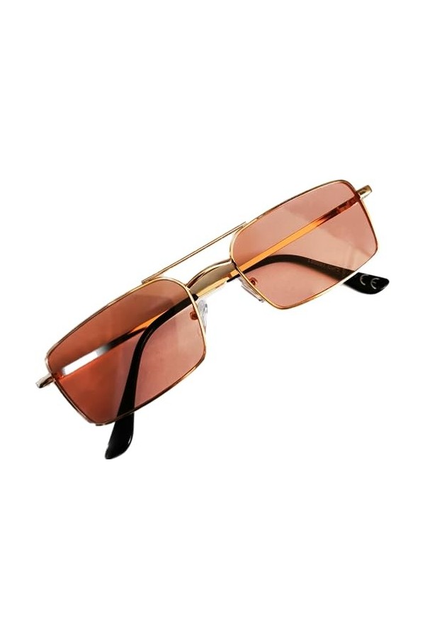 Vintange Sunglasses LUNETTES DE SOLEIL RECTANGLE CADRE EN MÉTAL OR RECTANGLE NOUVELLE MODE ÉTÉ 24 Uv400, rose, Medium
