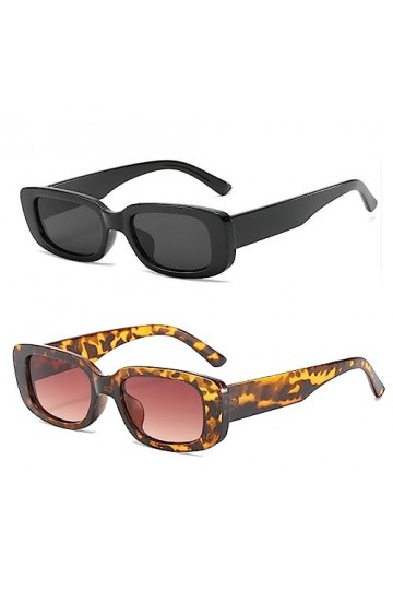 XINTONG Lot de 2 paires de lunettes de soleil rectangulaires vintage pour femme et homme, multicolore