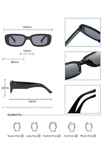 XINTONG Lot de 2 paires de lunettes de soleil rectangulaires vintage pour femme et homme, multicolore