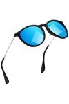 kunchu Lunettes de soleil unisexes polarisées œil de chat pour femme, monture en métal pour homme et femme, Cadre noir et puc