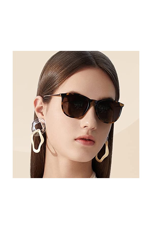 kunchu Lunettes de soleil unisexes polarisées œil de chat pour femme, monture en métal pour homme et femme, Cadre noir et puc