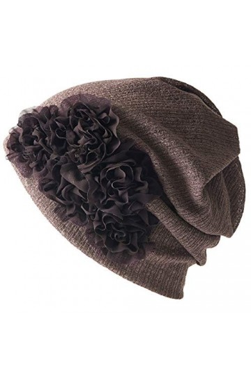 Bonnet Echarpe Bandana Cheveux Femme - Turban Fleur 3 En 1 Beanie Bandeau Foulard Chimio Multi-usages Circulaire Brun