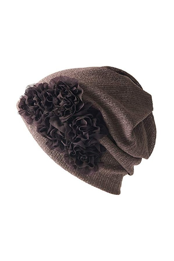 Bonnet Echarpe Bandana Cheveux Femme - Turban Fleur 3 En 1 Beanie Bandeau Foulard Chimio Multi-usages Circulaire Brun