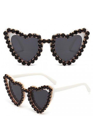 GLGHMH Lunettes de soleil vintage en forme de cœur en diamant, tendance avec strass et œil de chat pour filles, femmes, shopp