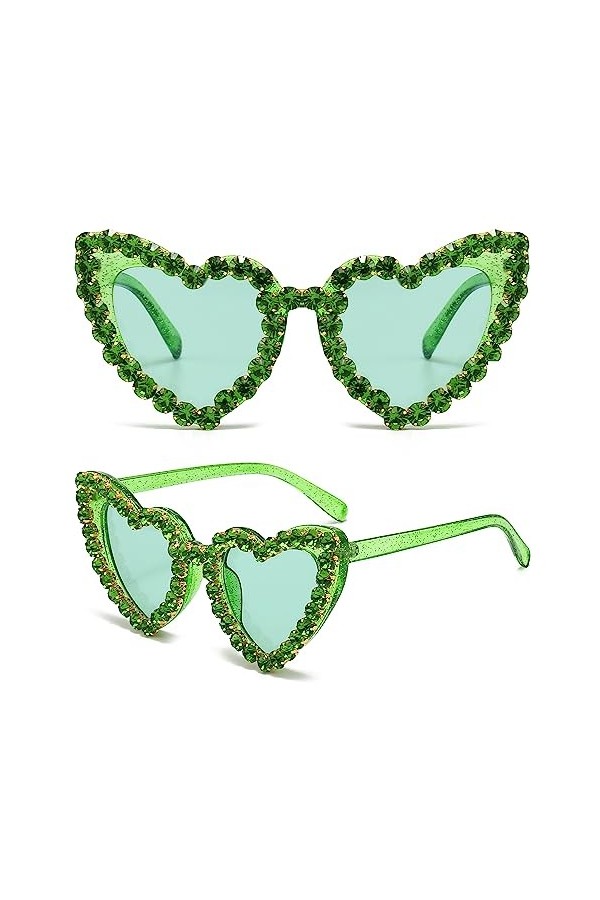 GLGHMH Lunettes de soleil vintage en forme de cœur en diamant, tendance avec strass et œil de chat pour filles, femmes, shopp