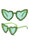 GLGHMH Lunettes de soleil vintage en forme de cœur en diamant, tendance avec strass et œil de chat pour filles, femmes, shopp