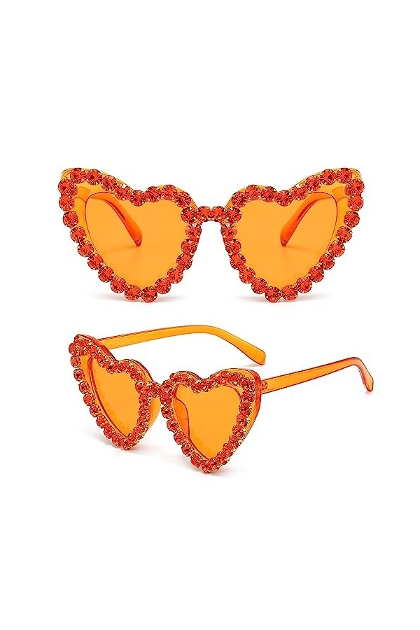 GLGHMH Lunettes de soleil vintage en forme de cœur en diamant, tendance avec strass et œil de chat pour filles, femmes, shopp