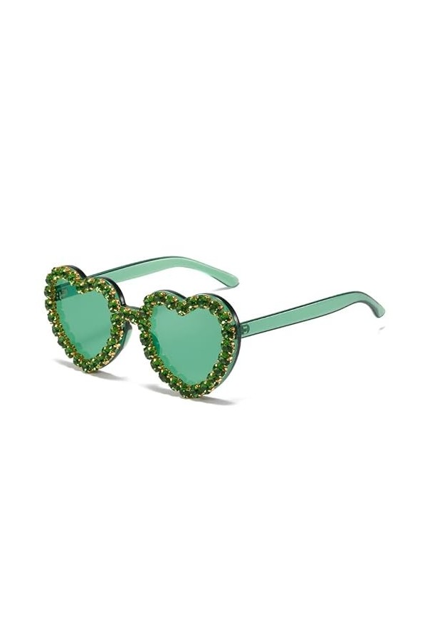 TICHEROMU Lunettes de soleil vintage en forme de cœur des années 70 avec strass pour filles, femmes, fête de plage, cosplay, 