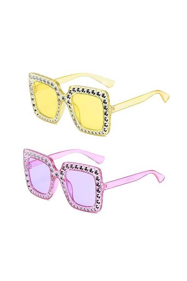 HEAWAA Lot de 2 paires de lunettes de soleil rectangulaires rétro à monture carrée pour femme et homme pour le shopping, les 