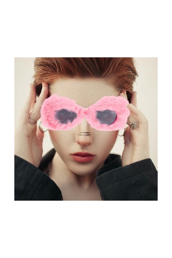 Didiseaon Lunettes De Soleil Œil De Chat En Peluche Pour Femme Punk À Nuances Douces Lunettes De Fête Rave Lunettes De Mascar