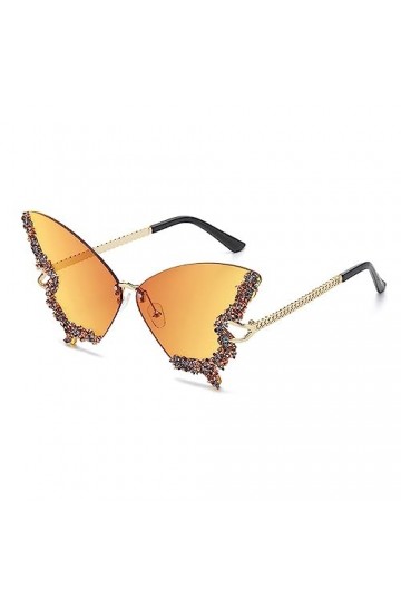 MayDONG Lunettes de soleil papillon avec strass et strass, lunettes de soleil sans monture pour femme, petit visage