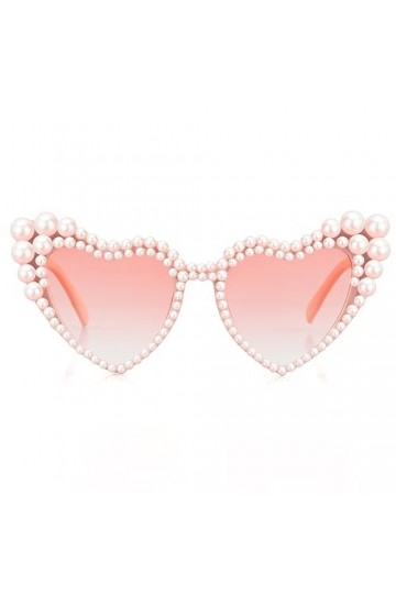 Anroong Lunettes de soleil pour femme - Lunettes de soleil en forme de cœur avec perles et œil de chat - UV400, rose