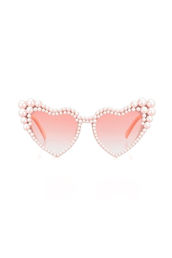 Anroong Lunettes de soleil pour femme - Lunettes de soleil en forme de cœur avec perles et œil de chat - UV400, rose