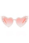 Anroong Lunettes de soleil pour femme - Lunettes de soleil en forme de cœur avec perles et œil de chat - UV400, rose