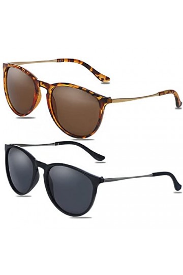 Heyu-Lotus Lot de 2 paires de lunettes de soleil polarisées rondes vintage pour femme, 1, M