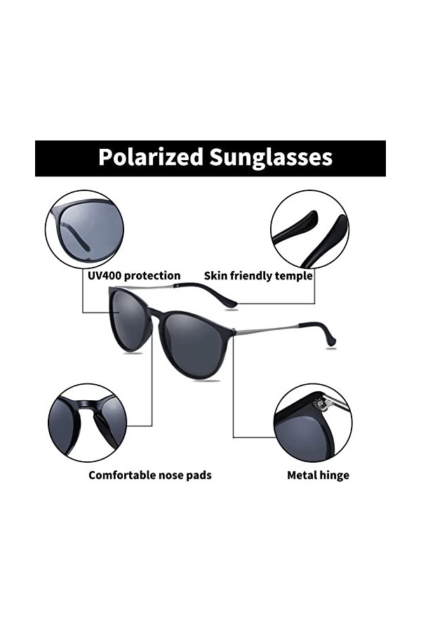 Heyu-Lotus Lot de 2 paires de lunettes de soleil polarisées rondes vintage pour femme, 1, M