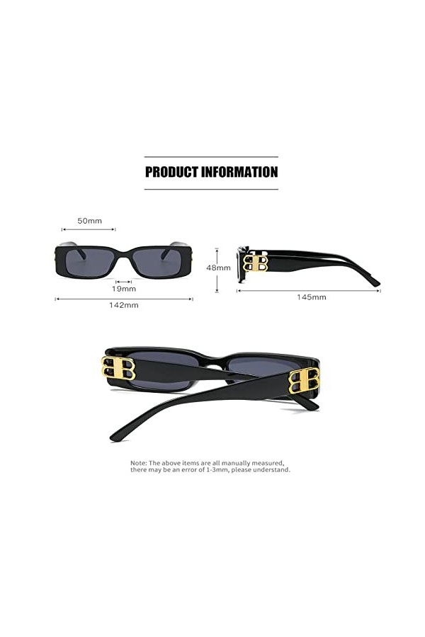 Sunwuun Lunettes de Soleil Femme Carrées Rétro Lettre B,Lunettes de Soleil Carrées à Petit Cadre,Lunettes de Soleil Classique