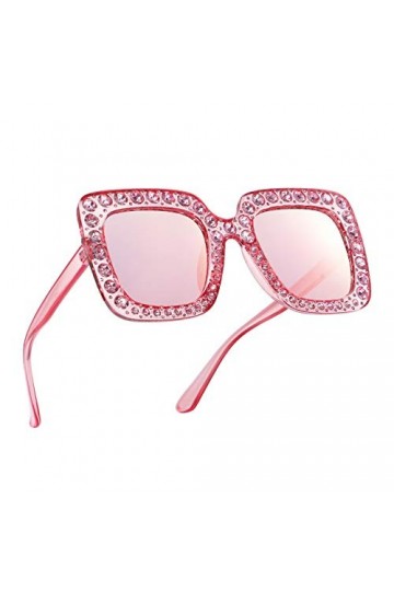 PRETYZOOM Lunettes de Soleil pour Femmes Lunettes Strass Bling Visage Masque Bejeweled Clouté Surdimensionné Flamme-Femmes Su