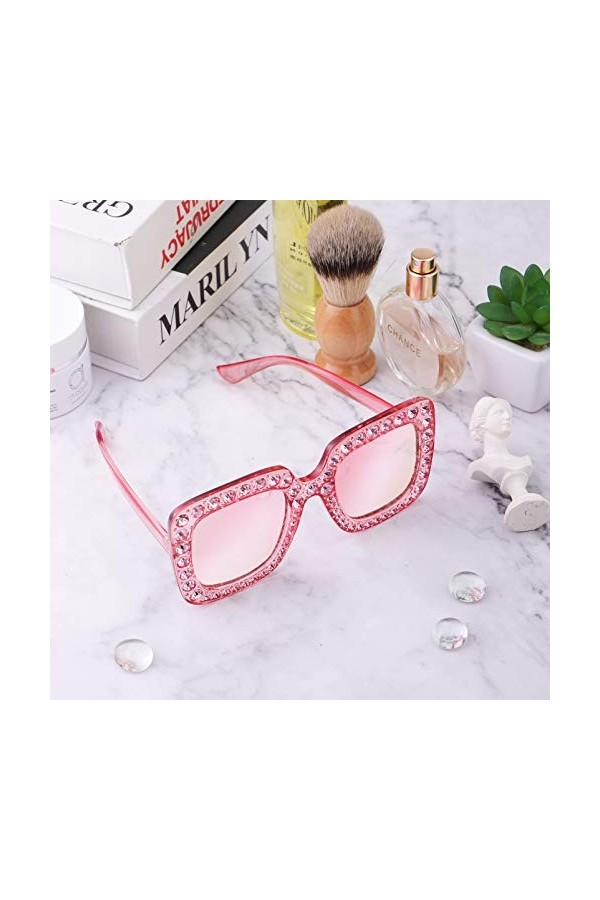 PRETYZOOM Lunettes de Soleil pour Femmes Lunettes Strass Bling Visage Masque Bejeweled Clouté Surdimensionné Flamme-Femmes Su