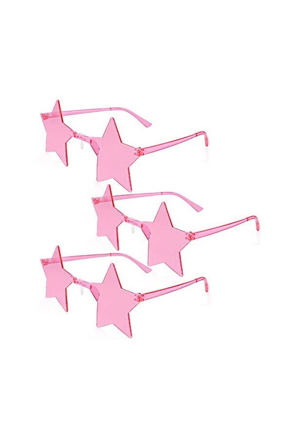 Lunettes de soleil sans monture en forme détoile pour homme et femme, 3 paires - Rose