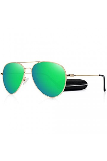 WOWSUN Lunettes de soleil polarisées classiques pour homme et femme avec étui, Lentille verte - Cadre doré