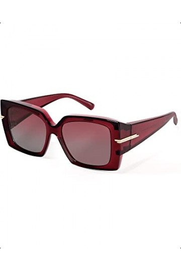 Enafad Lunettes de soleil polarisées pour femme à monture carrée avec protection UV400, Monture rouge - Verres rouges, L