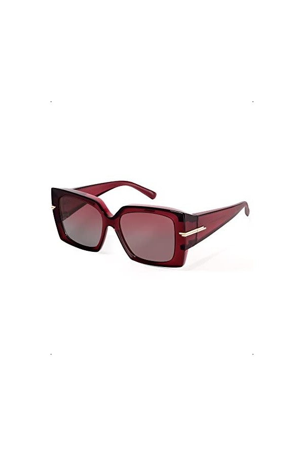 Enafad Lunettes de soleil polarisées pour femme à monture carrée avec protection UV400, Monture rouge - Verres rouges, L