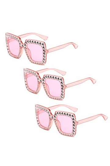 Lot de 3 paires de lunettes de soleil rectangulaires surdimensionnées avec strass - Unisexe - Monture épaisse - Style rétro -