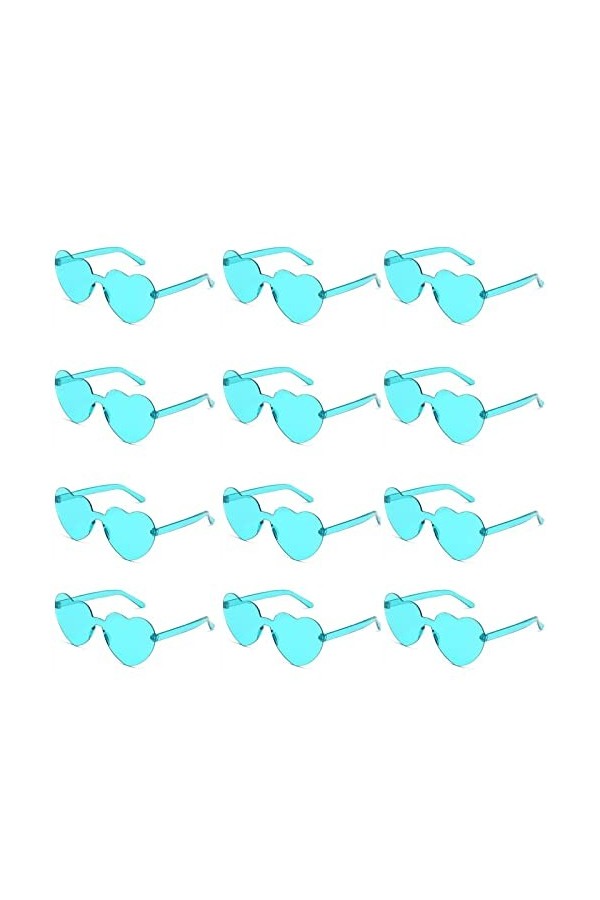 12pcs Lunettes de Soleil Coeur damour, Lunettes de Soleil sans Monture en Forme de Coeur, Lunettes de Soleil sans Monture en