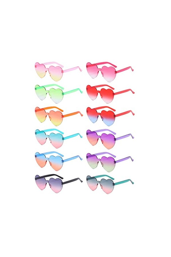 JIANGLAI Lunettes de soleil en forme de cœur - Style vintage des années 90 - Transparentes - Sans monture - Pour femme et fil