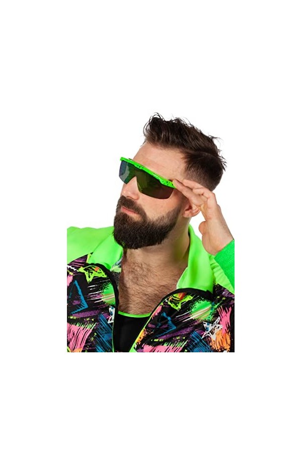 Wilbers & Wilbers Lunettes de ski rétro années 80 pour homme et femme Vert, Vert fluo, taille unique