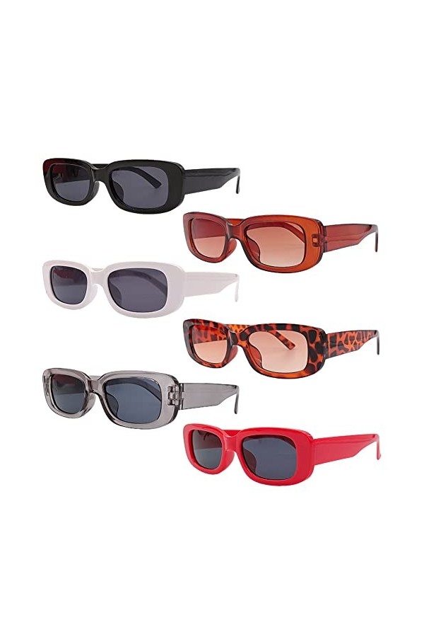 Syijupo 6 Pièces Lunettes De Soleil Rectangulaires, Lunettes de Soleil Rétro, Lunettes de Soleil à La Mode Avec Protection UV