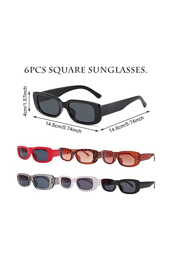Syijupo 6 Pièces Lunettes De Soleil Rectangulaires, Lunettes de Soleil Rétro, Lunettes de Soleil à La Mode Avec Protection UV