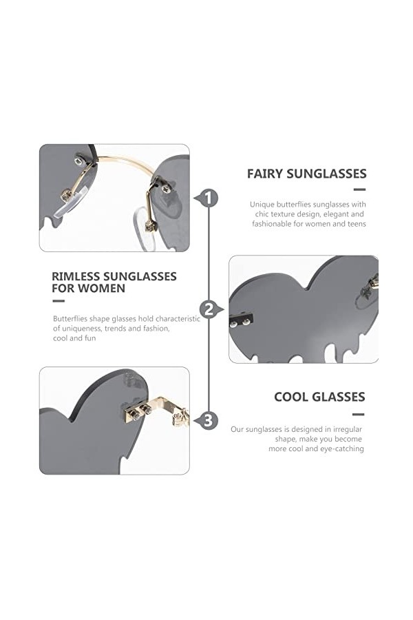 Toddmomy Lunettes de soleil coeur fondant larmes de flamme lunettes de soleil sans monture vague irrégulière lunettes de nouv