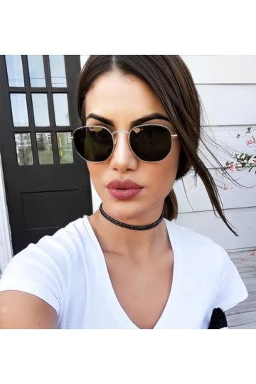 No Name Ltd Lunettes de soleil hexagonales pour femme tendance rétro hippie vintage 2023 Ibiza Festival noir et doré , noir/