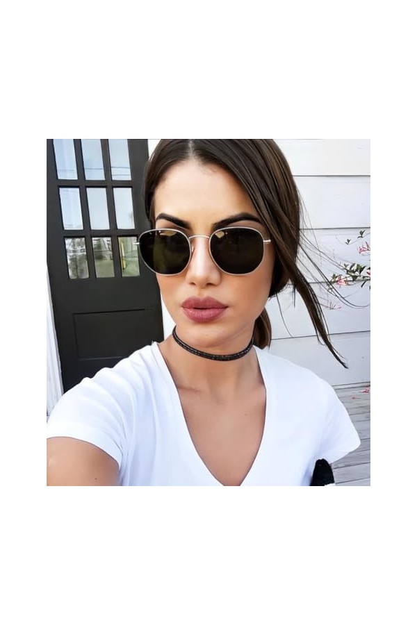 No Name Ltd Lunettes de soleil hexagonales pour femme tendance rétro hippie vintage 2023 Ibiza Festival noir et doré , noir/