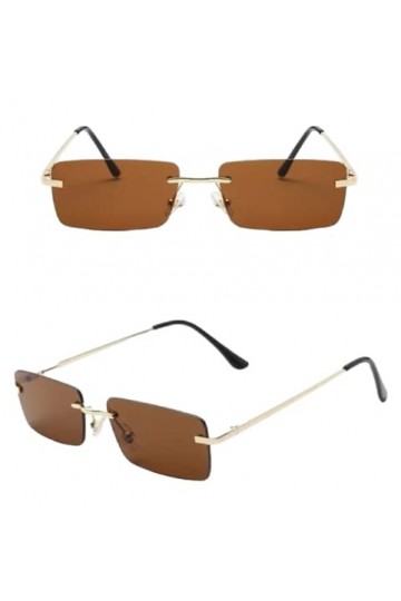 Petites lunettes de soleil carrées sans monture pour homme et femme rétro festival club, Bleu sarcelle doré., M