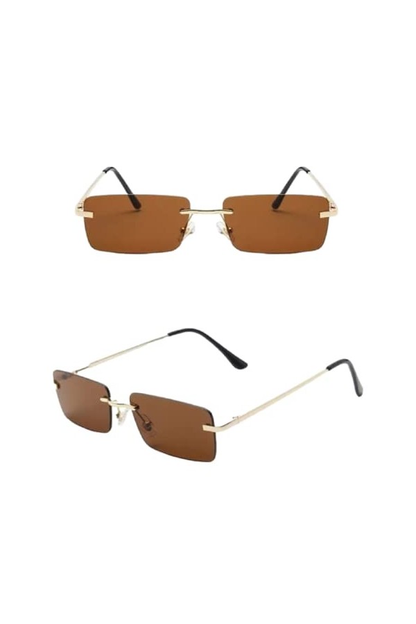 Petites lunettes de soleil carrées sans monture pour homme et femme rétro festival club, Bleu sarcelle doré., M