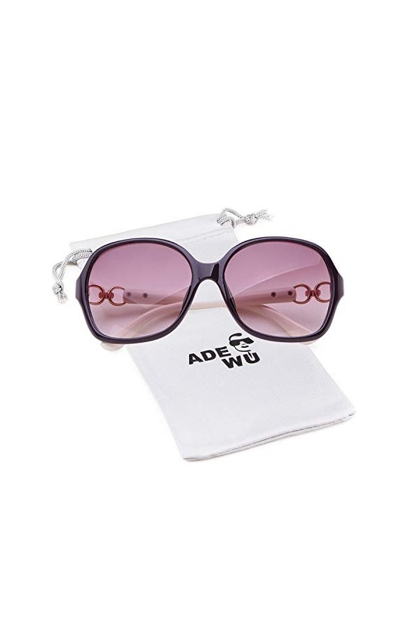 ADEWU Femme Lunettes de Soleil Surdimensionnées Vintage Cadre Rond Rétro Shades UV400 Protection Noir