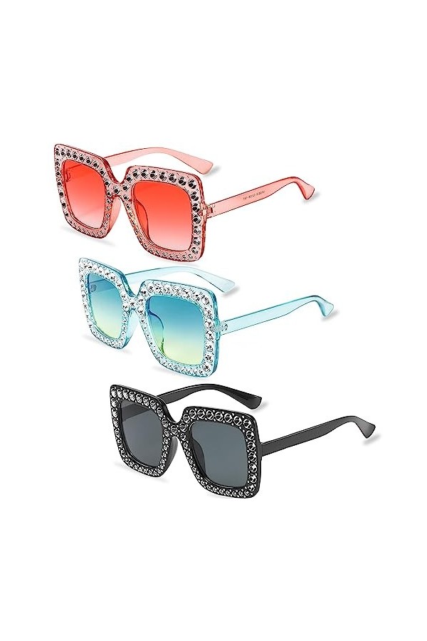 Alviller Lot de 3 paires de lunettes de soleil vintage en forme de cœur pour femme, lunettes rétro tendance œil de chat pour 