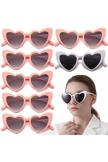 mohito Bride to be Lot de 7 paires de lunettes de soleil en forme de cœur Lunettes de soleil hippie UV400 Lunettes de soleil 