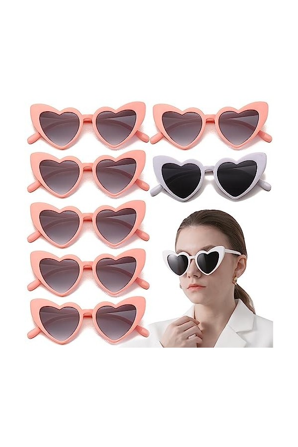 mohito Bride to be Lot de 7 paires de lunettes de soleil en forme de cœur Lunettes de soleil hippie UV400 Lunettes de soleil 