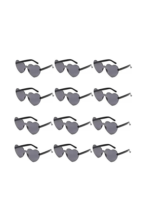 12pcs Lunettes de Soleil Coeur damour, Lunettes de Soleil sans Monture en Forme de Coeur, Lunettes de Soleil sans Monture en