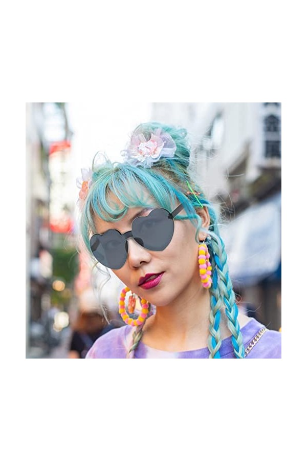 12pcs Lunettes de Soleil Coeur damour, Lunettes de Soleil sans Monture en Forme de Coeur, Lunettes de Soleil sans Monture en