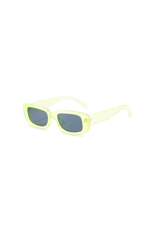 RUNHUIS Lunettes de soleil rectangulaires rétro pour homme et femme - Style vintage - Vert fluorescent - Gris